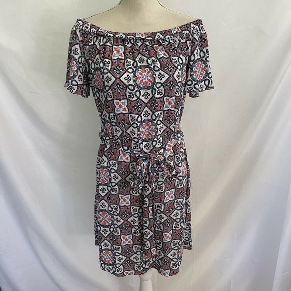 MICHAEL Michael Kors Womens Printed Tie Waist Casual Dress MEDIUM Off Shoulder - Picture 2 of 6